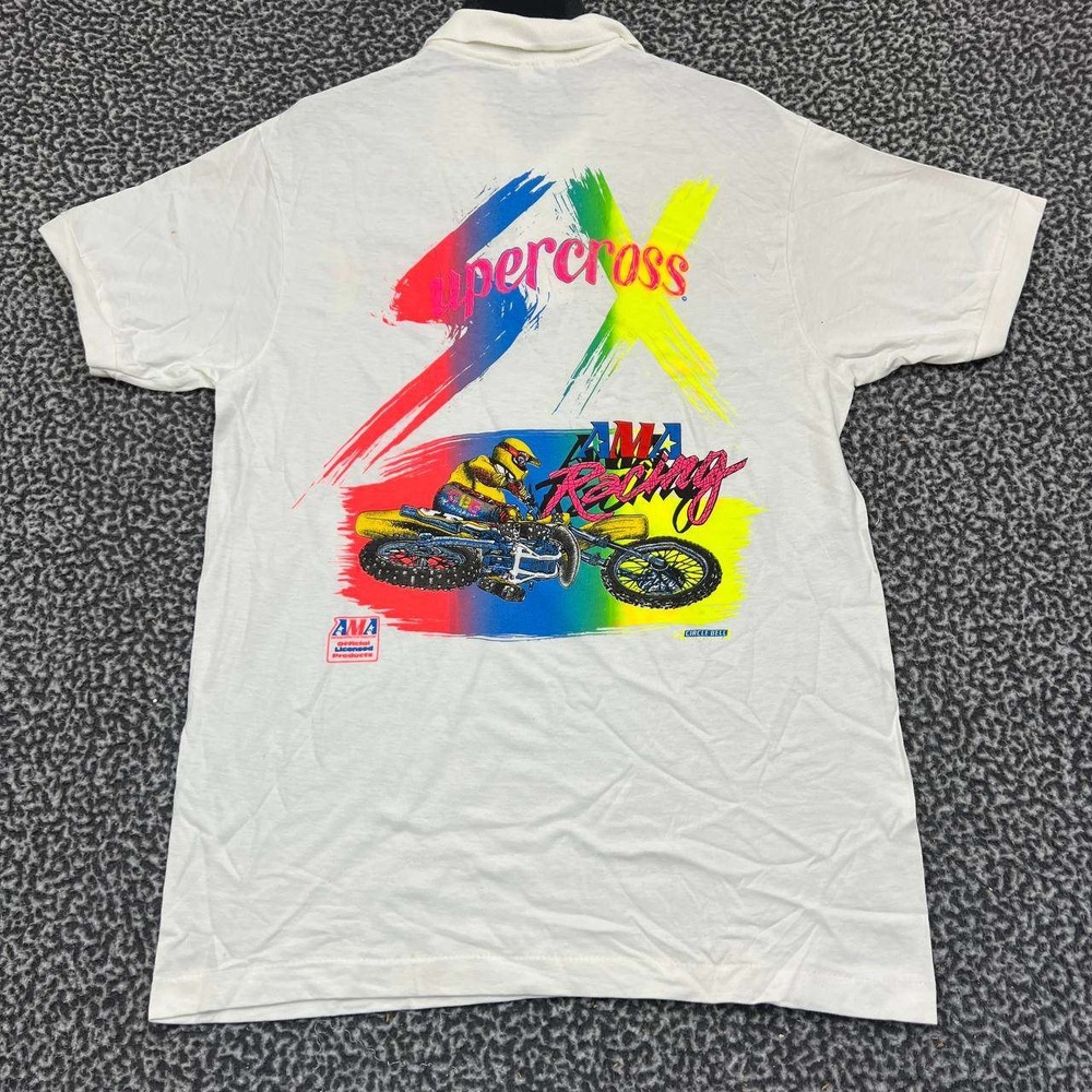 Vintage AMA Racing Supercross Polo Shirt Men Medium White Anvil New with Defect